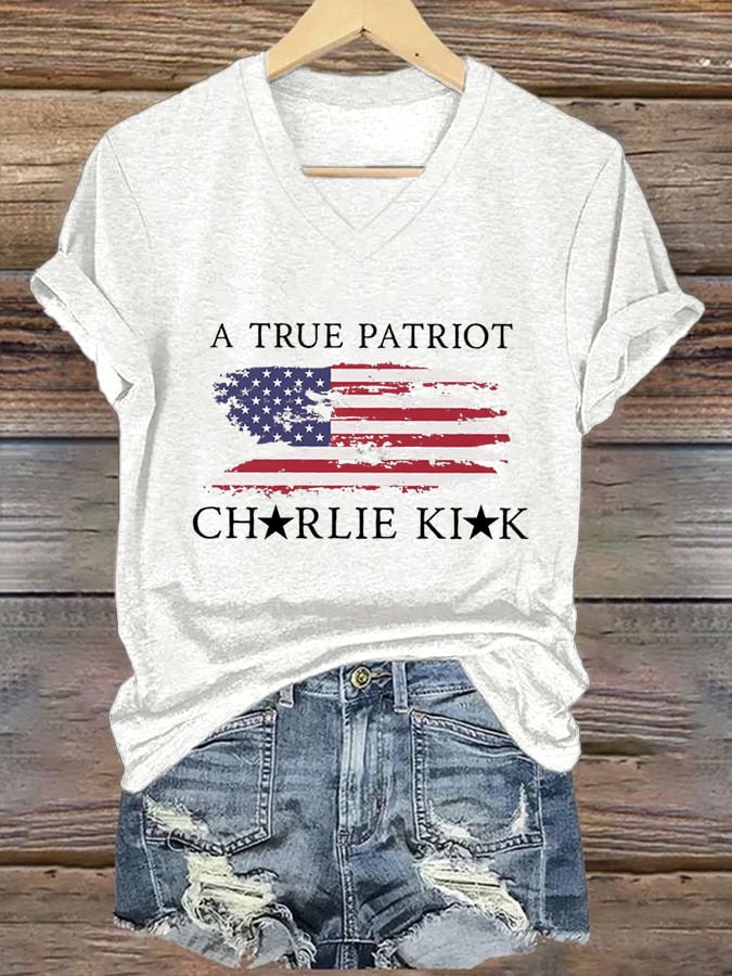 Women's Freedom American Flag Print Casual T-shirt