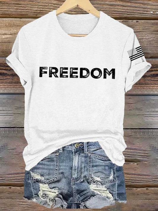 Women's Freedom American Flag Print Casual T-shirt