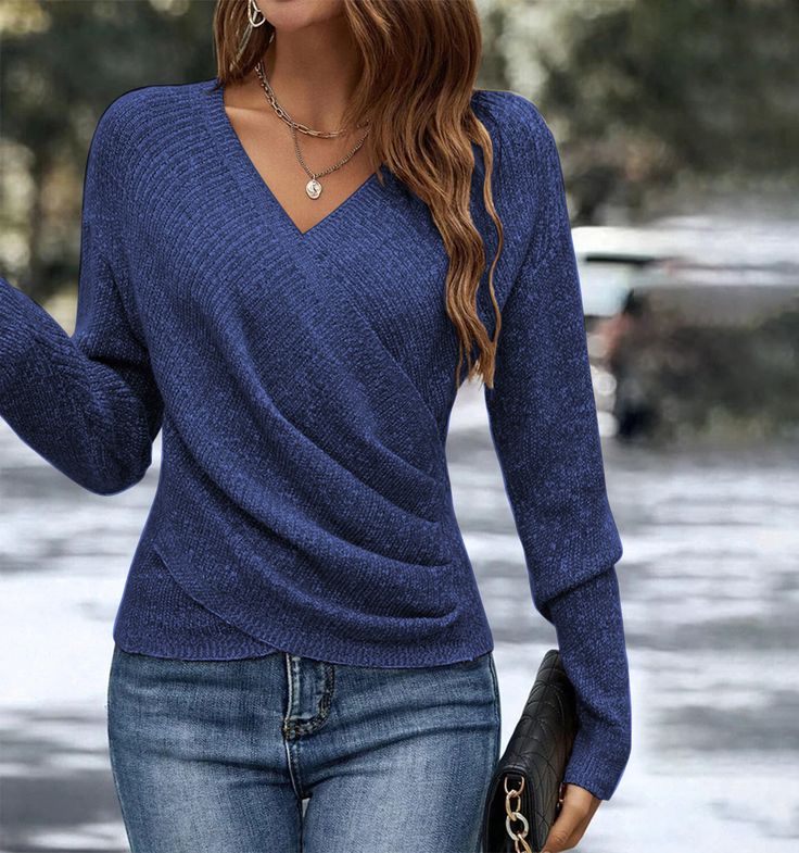 🔥BUY 1 FREE SHIPPING🔥Plain V-Neck Long Sleeve Sweater