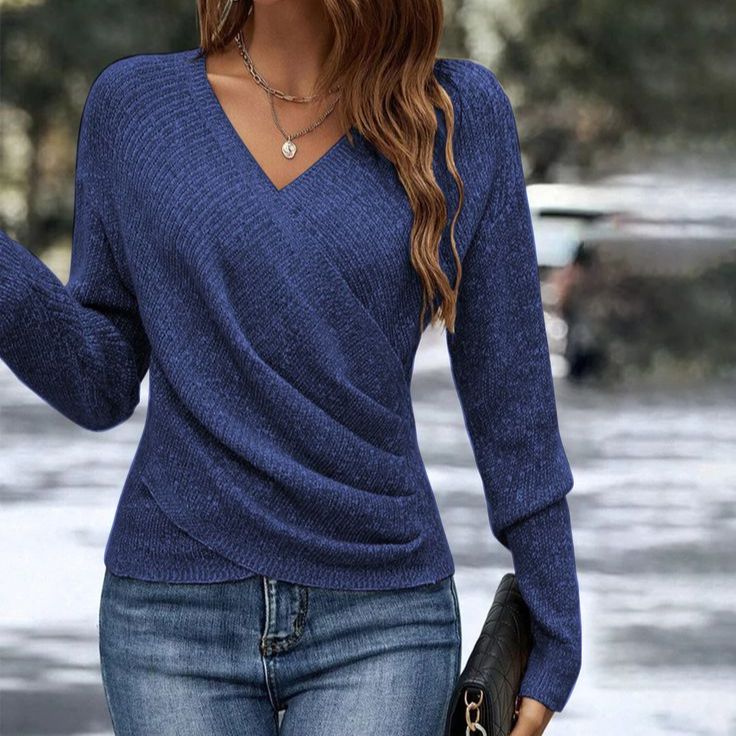 🔥BUY 1 FREE SHIPPING🔥Plain V-Neck Long Sleeve Sweater