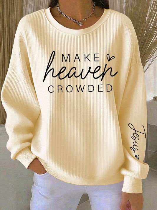 Women's Faith Print Knitted Crew Neck Long Sleeve Top