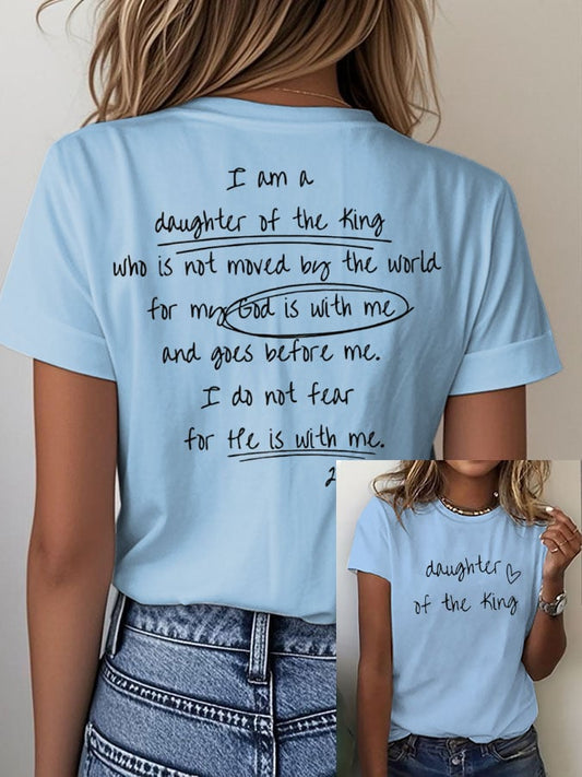 Women's Faith Daughter Of The King Print Crew Neck T-Shirt