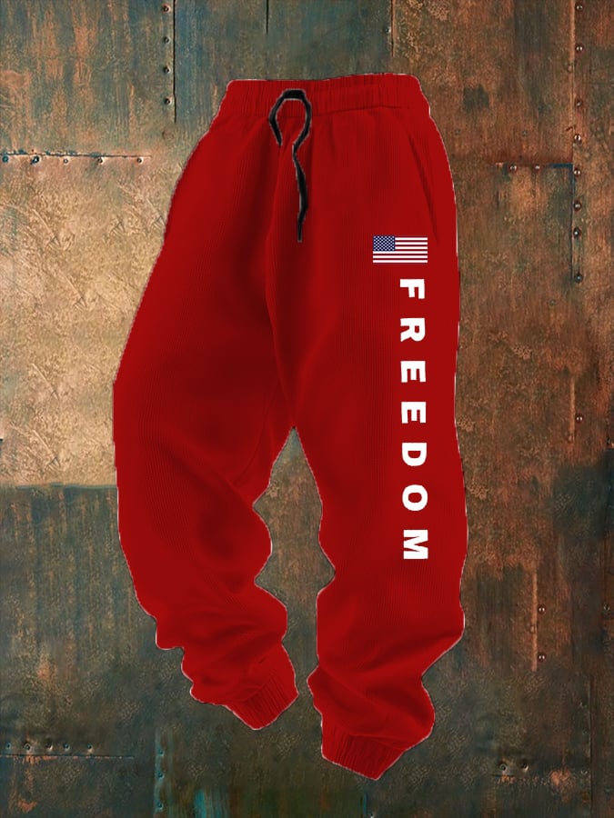 Men's Freedom Print Textured Casual Loose Sweatpants