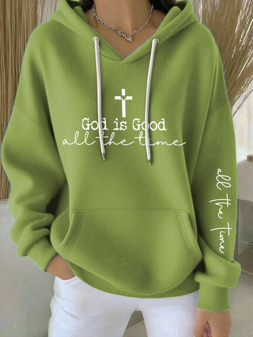 Women's God Is Good All The Time Print Casual Hooded Sweatshirt