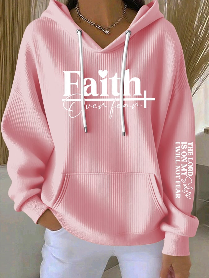 Women'sFaith Over Fear THE LORD IS ON MY Side I WILL NOT FEAR Print Casual Hooded Sweatshirt