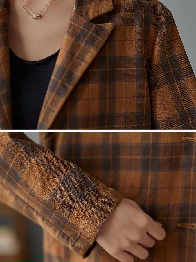 Women'S Cotton Plaid Loose Fit Blazer