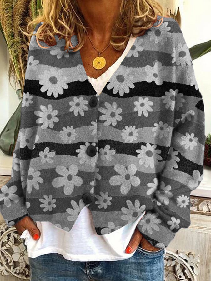 Vintage Check Print Casual Loose Button Flannel Cardigan