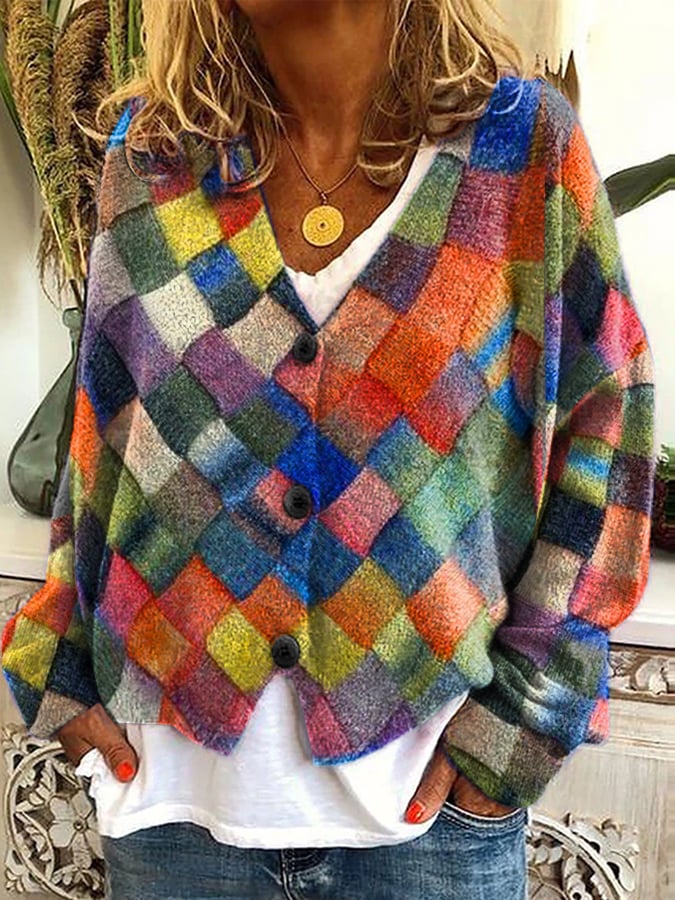 Stylish Art Cat Print Plush Cardigan