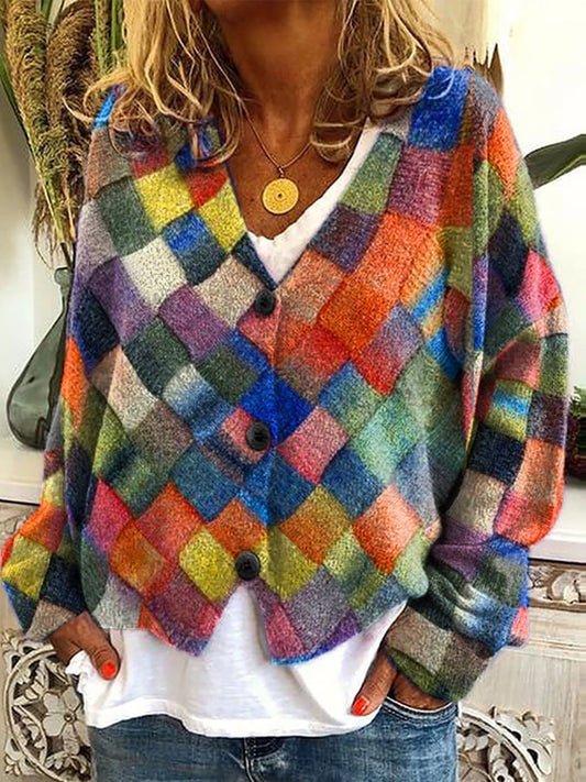 Stylish Art Cat Print Plush Cardigan