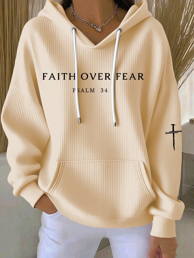 Women's Faith Over Fear Print Casual Hoodie