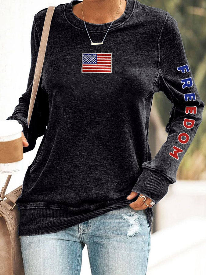 Women's Freedom Print Round Neck Sweatshirt