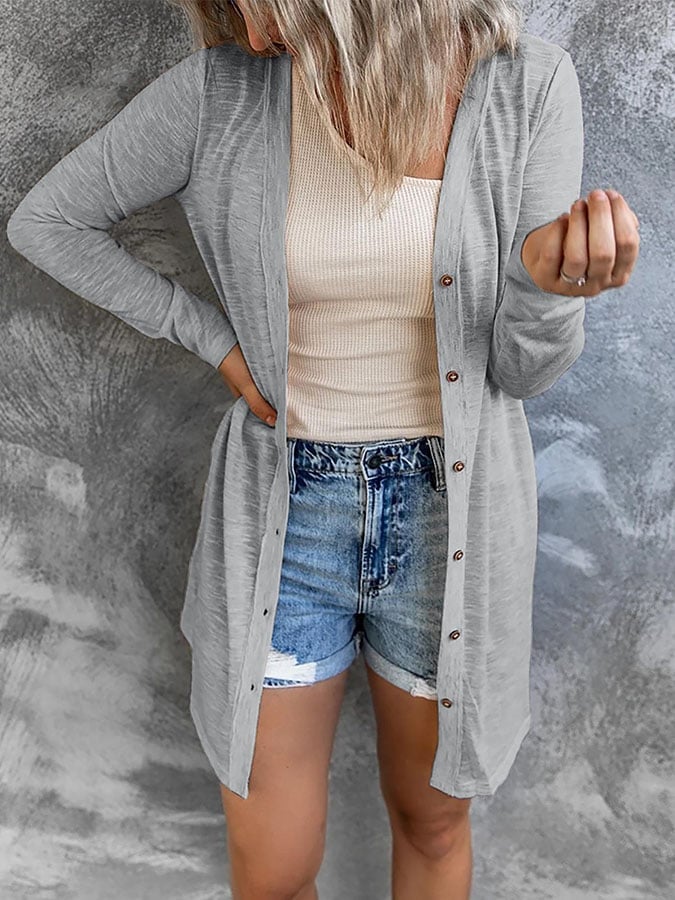 Casual Solid Color Long Sleeve Cardigan