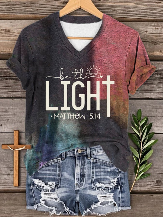 Women's Faith Cross "BE THE LIGHT Matthew 5:14" Printed Casual T-Shirt