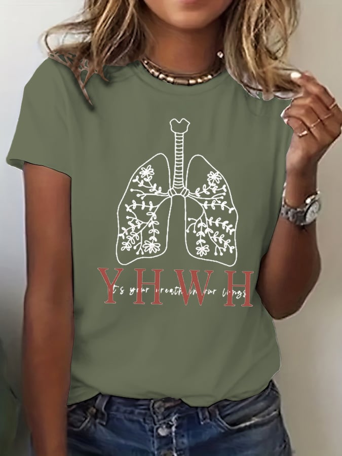 Women's YHWH IT'S YOUR BREATH IN OUR LUNGS Printed Casual T-shirt