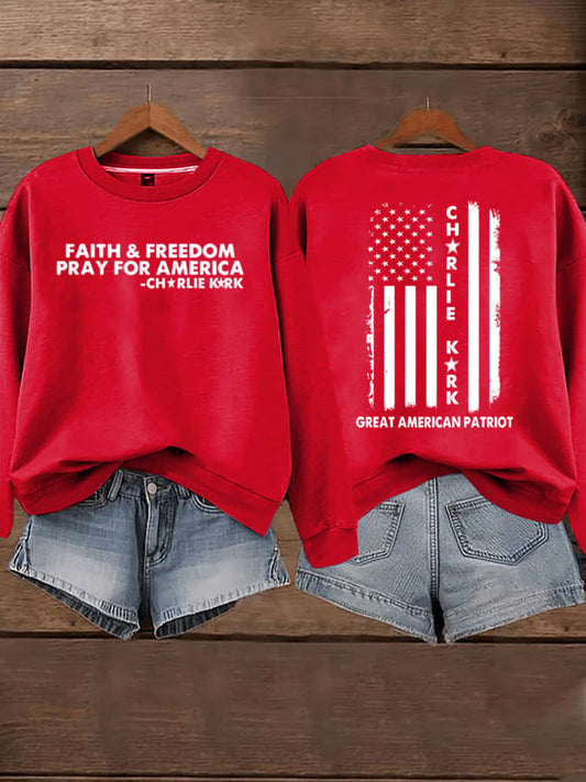 Women's Faith Freedom American Hero Print Sweatshirt