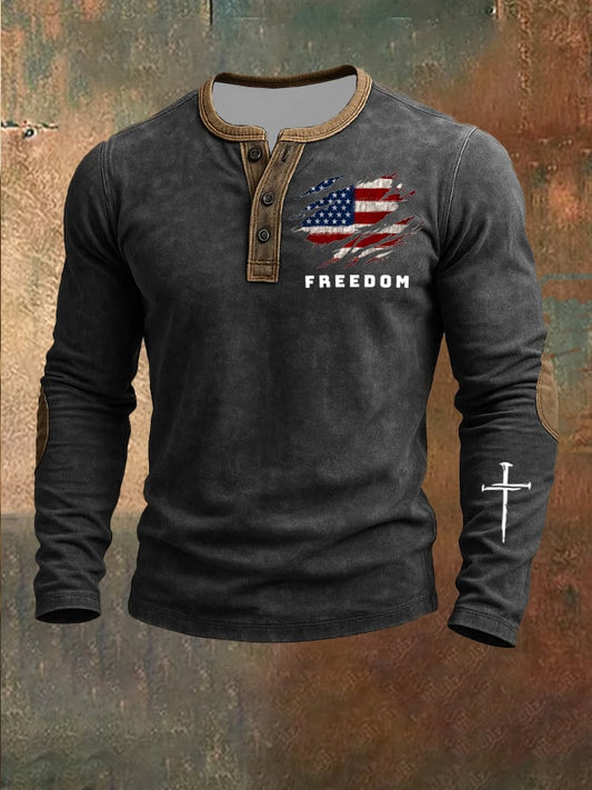 Men's Commemorative Print Henley Shirt