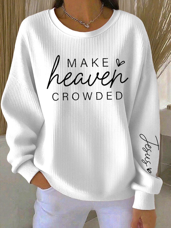 Women's Faith Print Knitted Crew Neck Long Sleeve Top