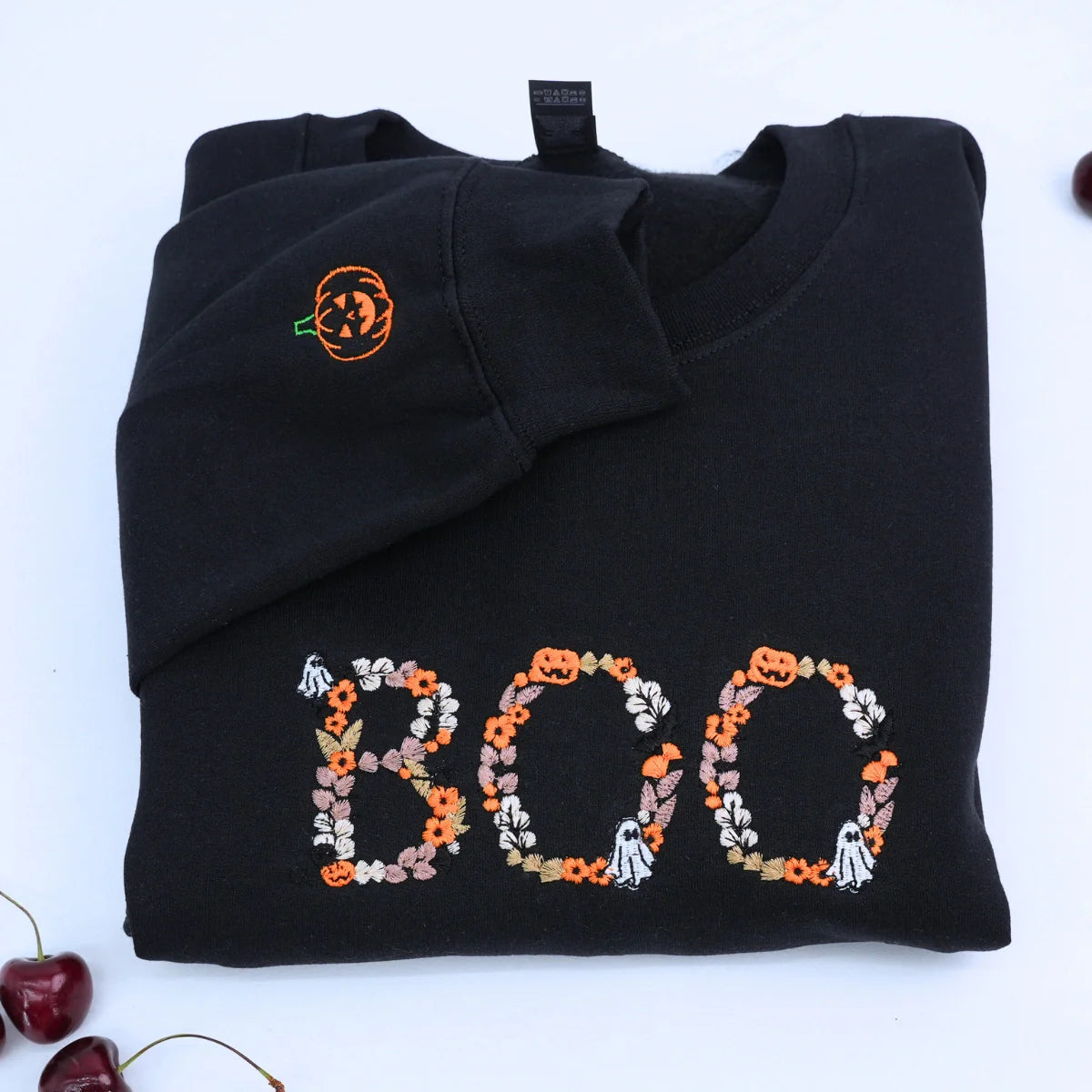 Custom Floral Boo Halloween T-Shirt, Sweatshirt or Hoodie, Cute Ghost Witch Pumpkin, Embroidered Spooky Gift