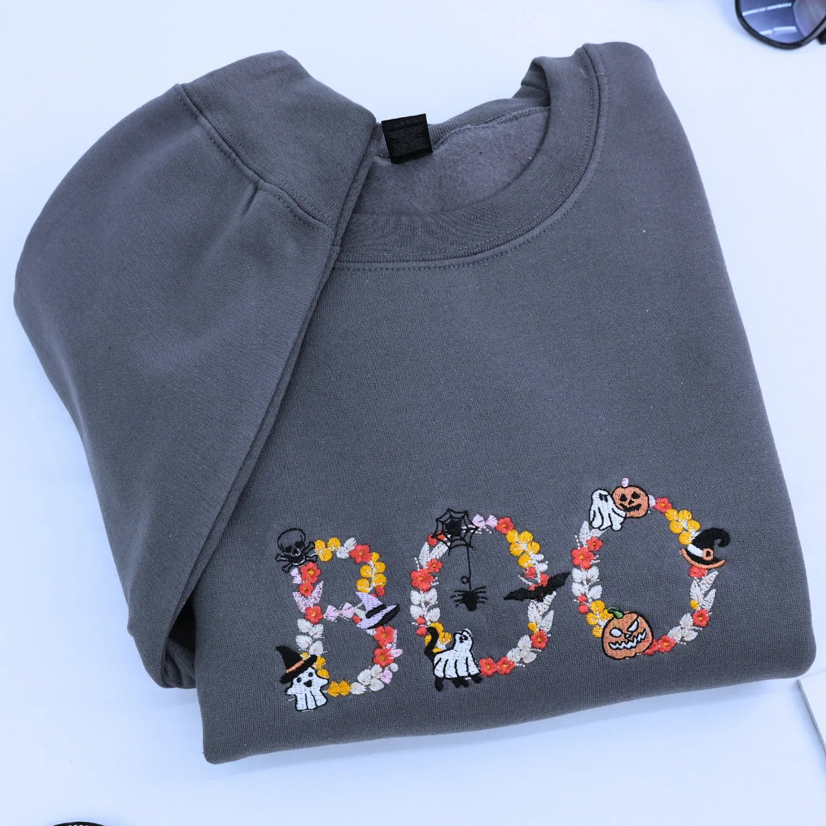 Custom Floral Boo Halloween T-Shirt, Sweatshirt or Hoodie, Cute Ghost Witch Pumpkin, Embroidered Spooky Gift