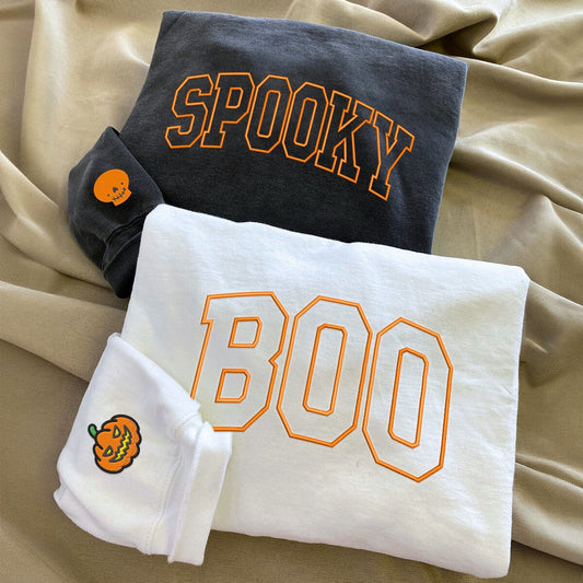 Embroidered Boo Spooky Halloween T-Shirt or Sweatshirt