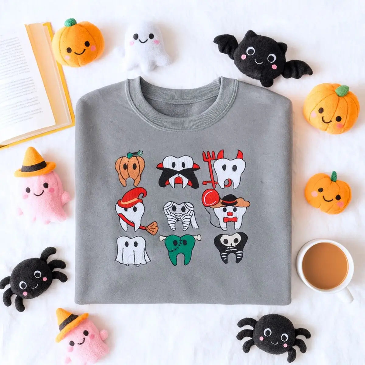 Embroidered Spooky Halloween Dentist Teeth T-Shirt or Sweatshirt