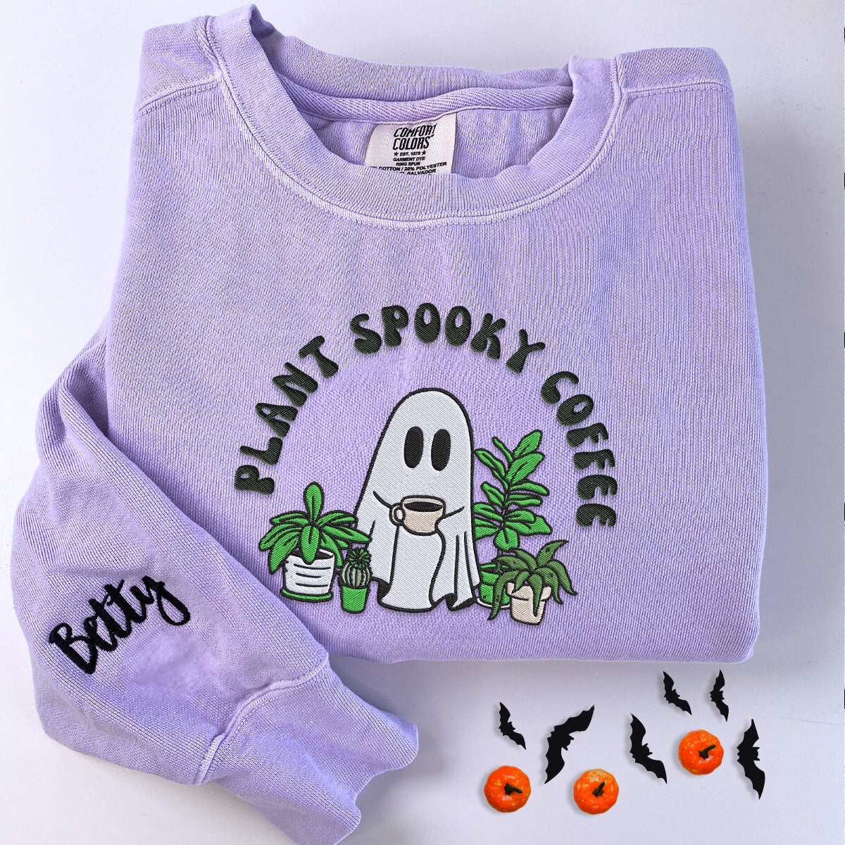 Embroidered Halloween Ghost Plant Coffee T-Shirt or Sweatshirt