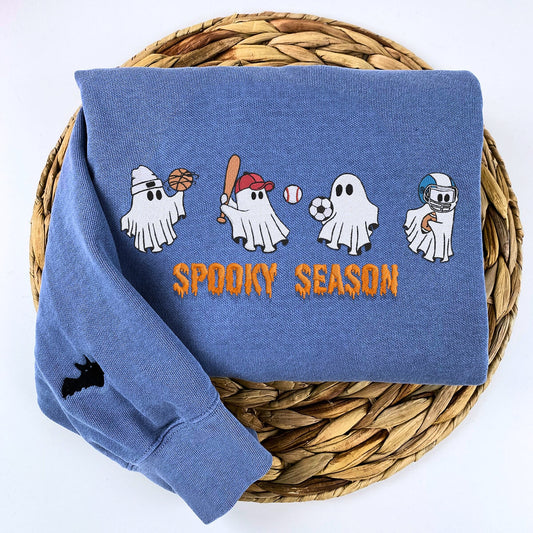 Embroidered Ghost Playing Sport Spooky Season Halloween T-Shirt or Sweatshirt