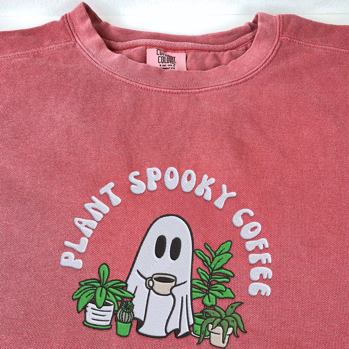 Embroidered Halloween Ghost Plant Coffee T-Shirt or Sweatshirt