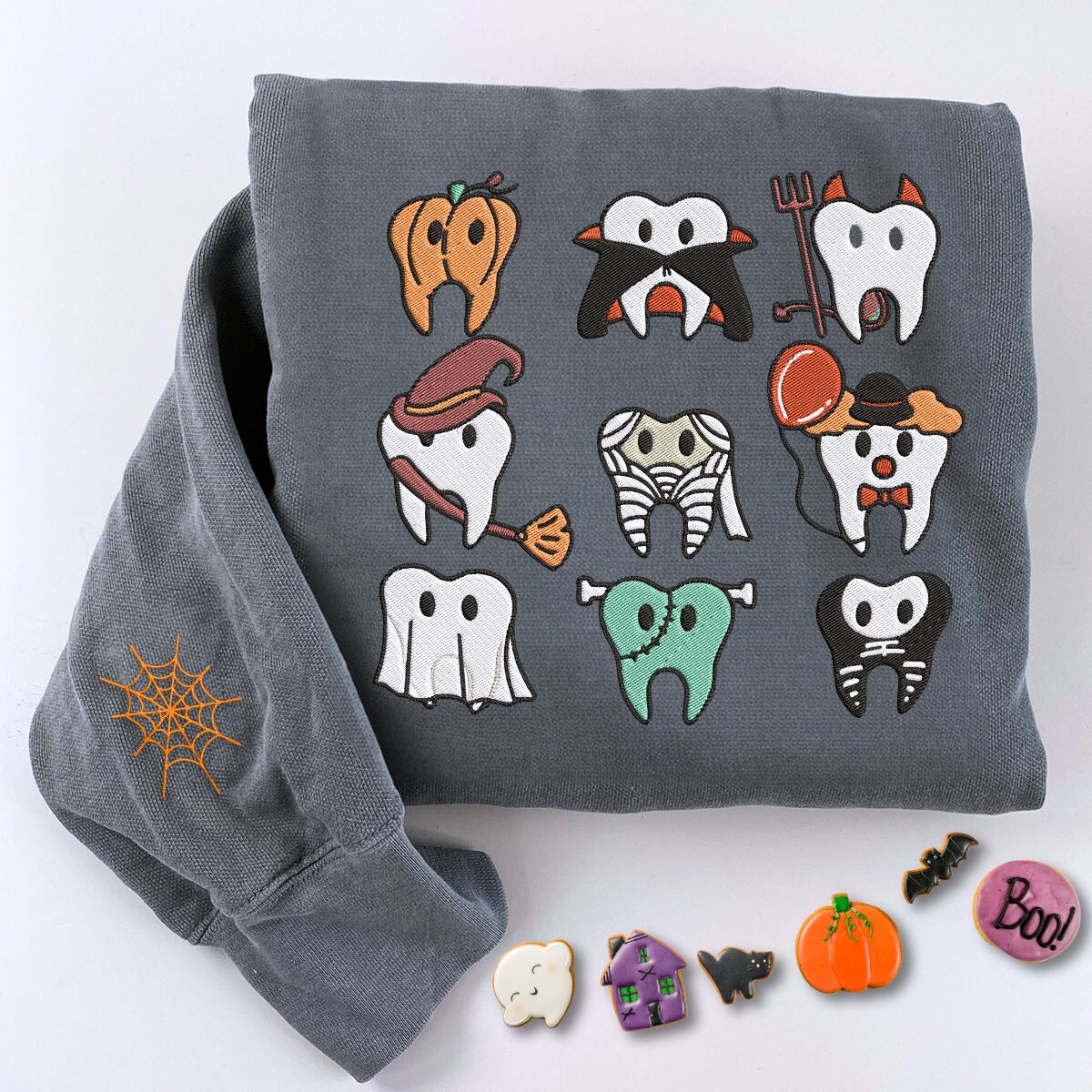 Embroidered Spooky Halloween Dentist Teeth T-Shirt or Sweatshirt