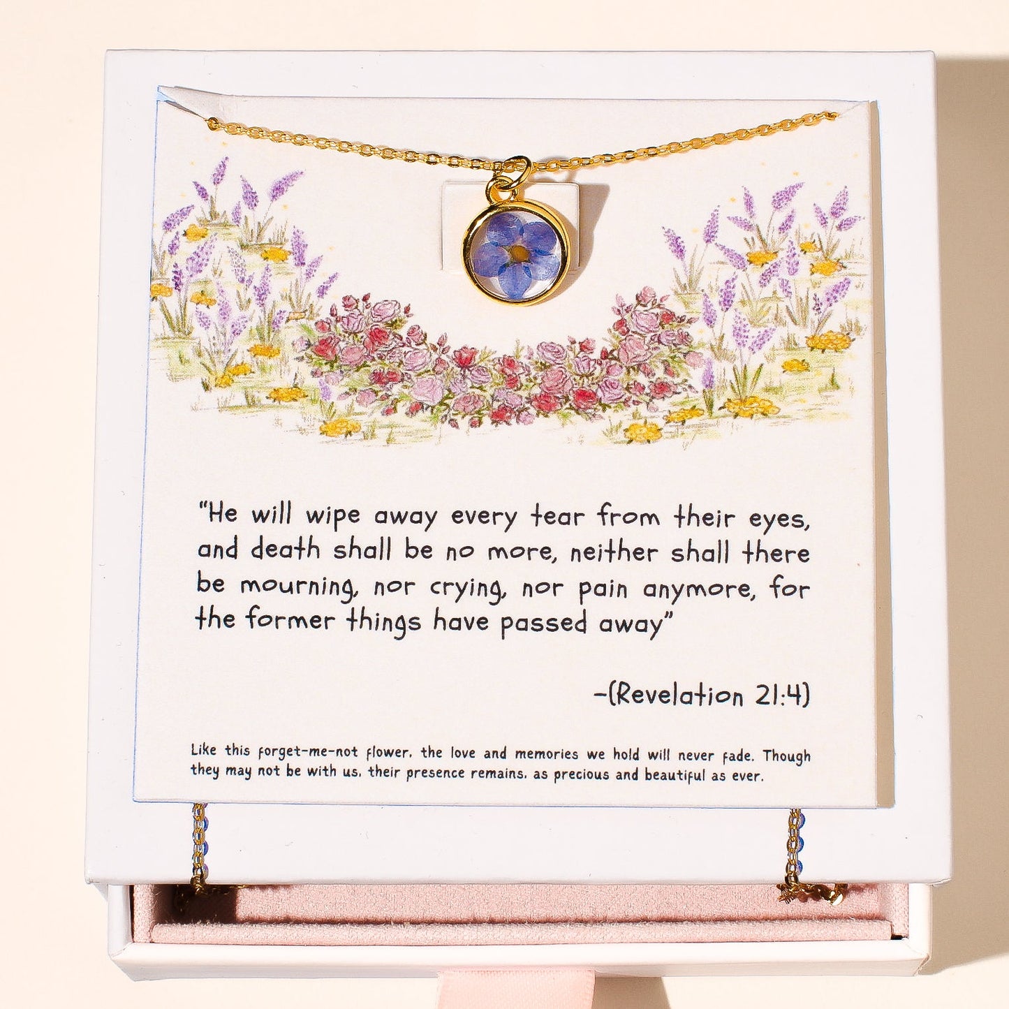 Forget Me Not Flower - Circle Necklace