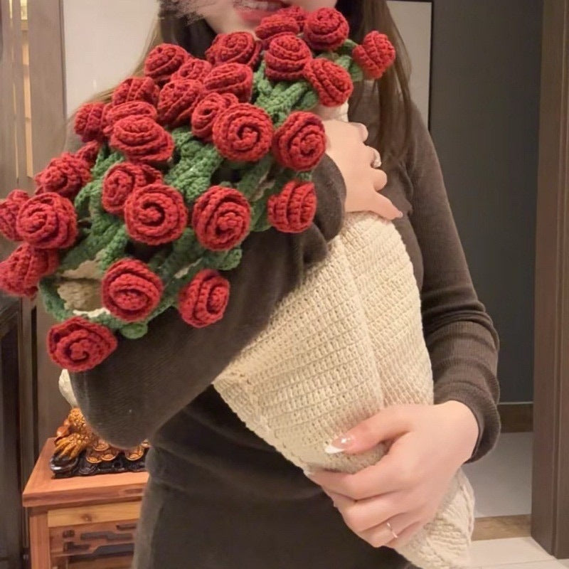 Hand-Knitted Rose Blanket DIY Kit & Ready-Made Gift for Mother's Day Valentine's Day