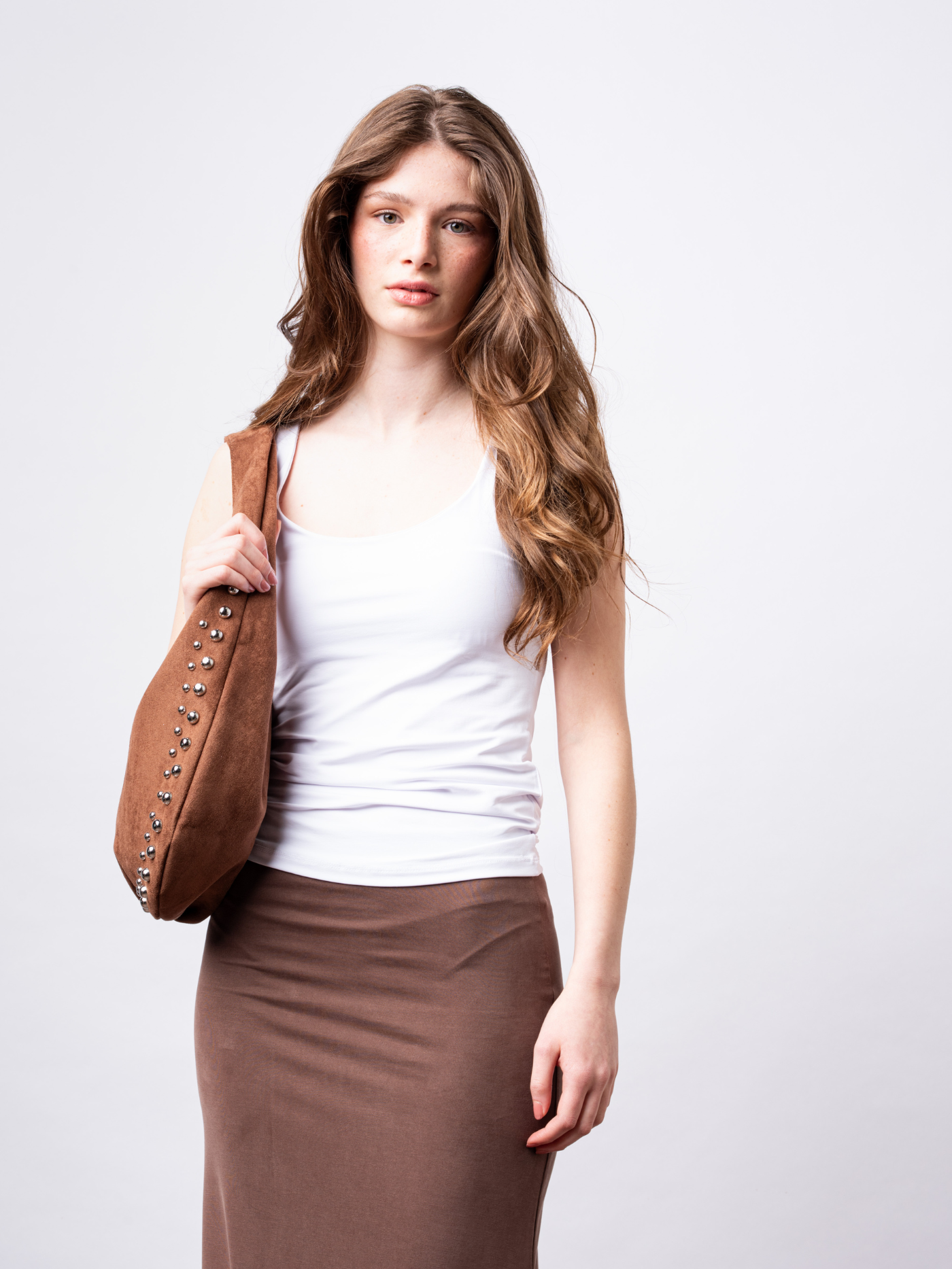 Studded Suede Shoulder Bag