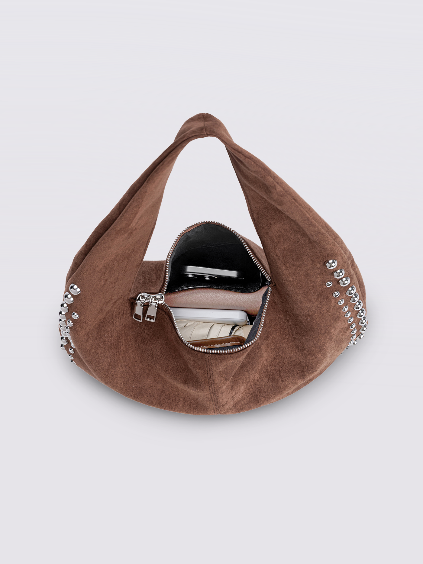 Studded Suede Shoulder Bag