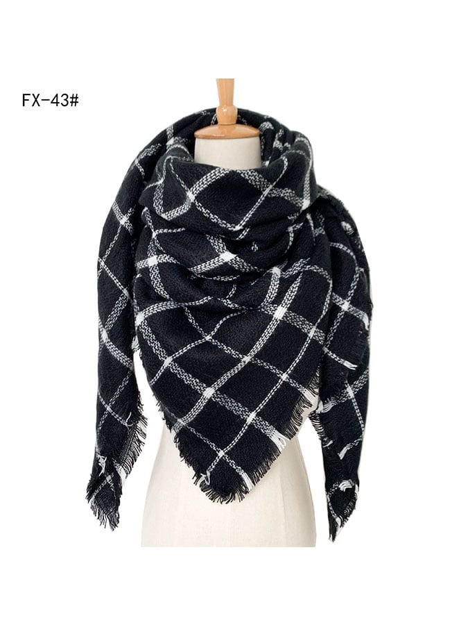 Imitation Cashmere Oversized Double-Sided Colorful Plaid Square Scarf