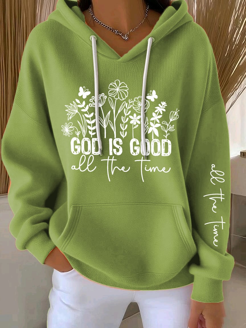 Women's God Is Good All The Time Print Casual Hooded Sweatshirt