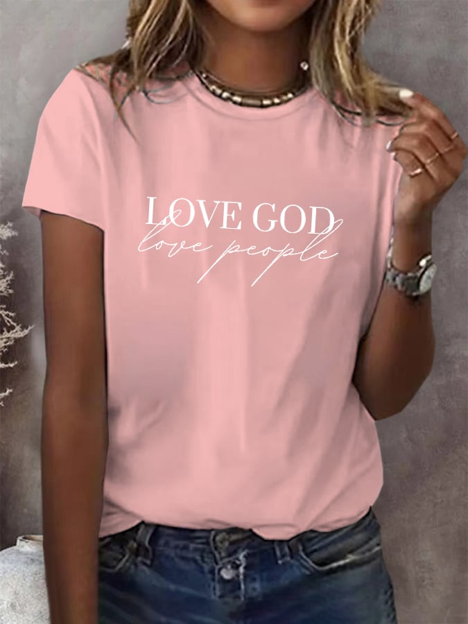 Women's Faith Consciousness Slogan "Love God, Love The World" Printed Short-Sleeved T-Shirt