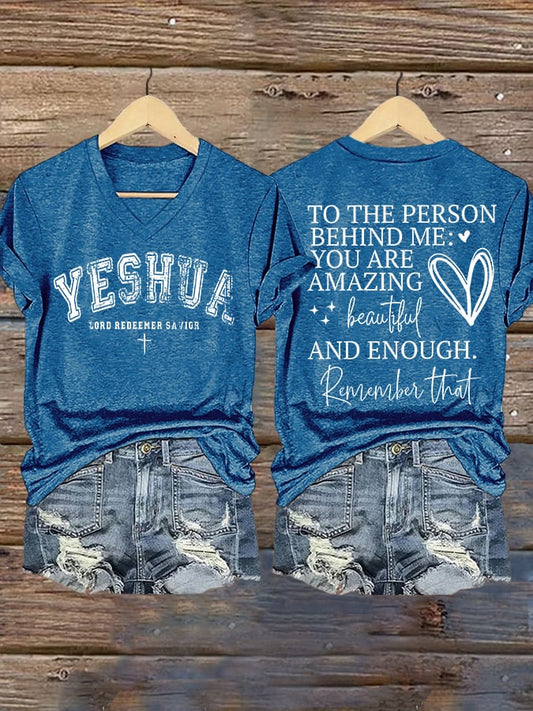 Women's Faith Mental Health To The People Behind Me: You Are Great, Beautiful, And Excellent. Remember This Printed V-Neck T-Shirt Top