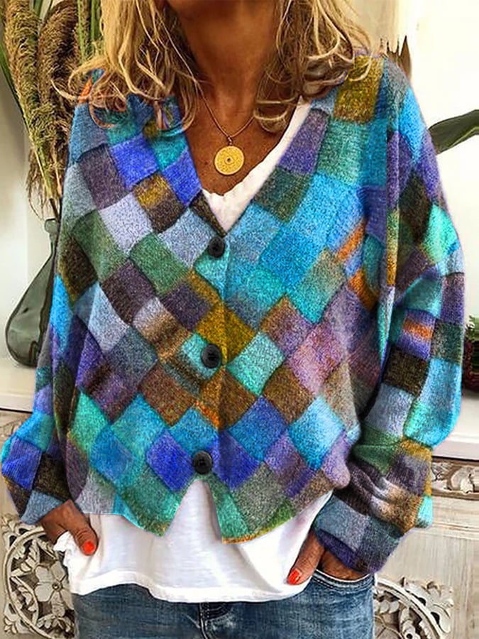 Stylish Art Cat Print Plush Cardigan