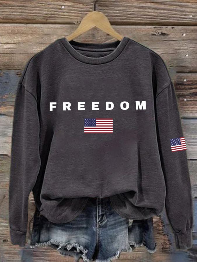 Women's Freedom American Flag Print Waffle Hoodie