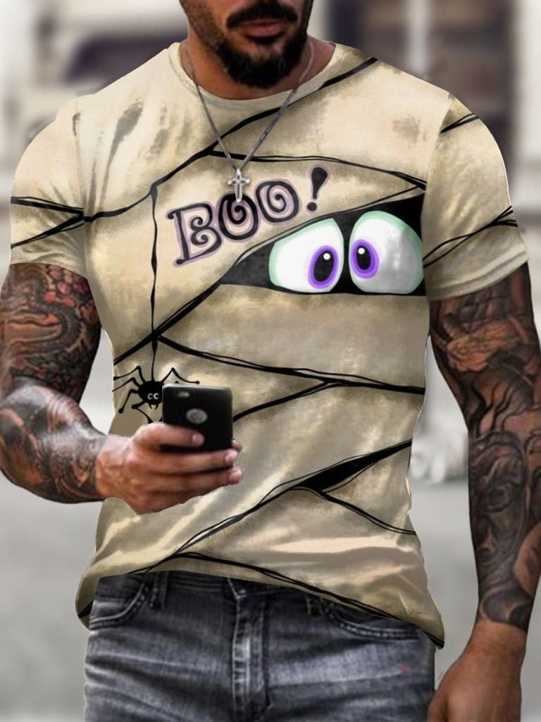 Men's Retro Halloween Peek Monster Print Casual Tee