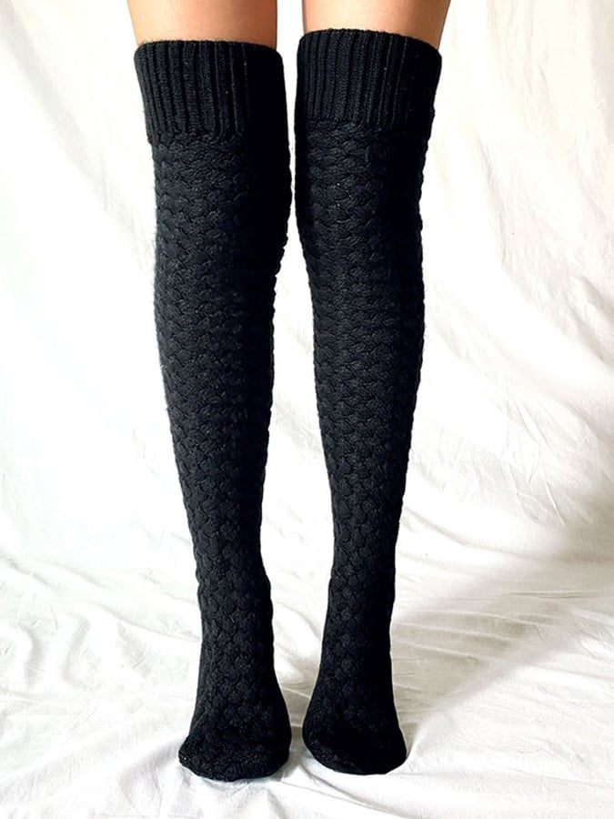 Solid Color Over-The-Knee Cotton Socks