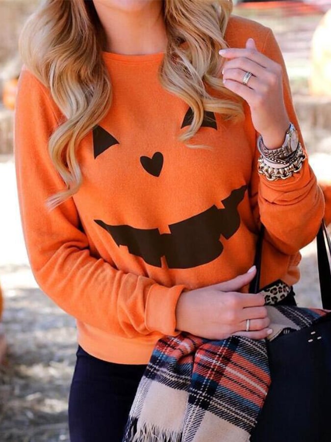 Fashion Halloween Print Loose Long Sleeve T-Shirt