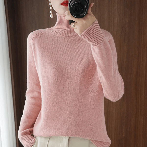 Women'S Solid Turtleneck Cashmere Knit Sweater