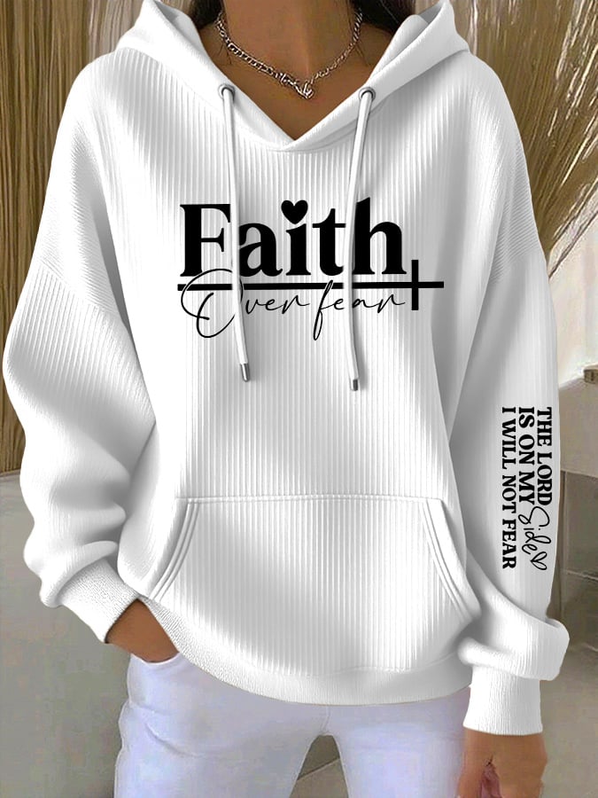 Women'sFaith Over Fear THE LORD IS ON MY Side I WILL NOT FEAR Print Casual Hooded Sweatshirt