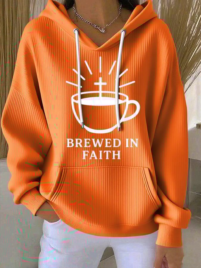 Women's Faith Coffee Print Casual Hooded Sweatshirt