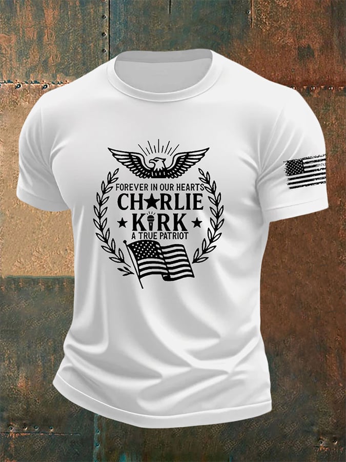 Men's Forever In Our Hearts A True Patriot Print short-sleeved T-shirt