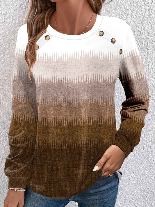 Halloween Round Neck Button Down Striped Printed T-Shirt