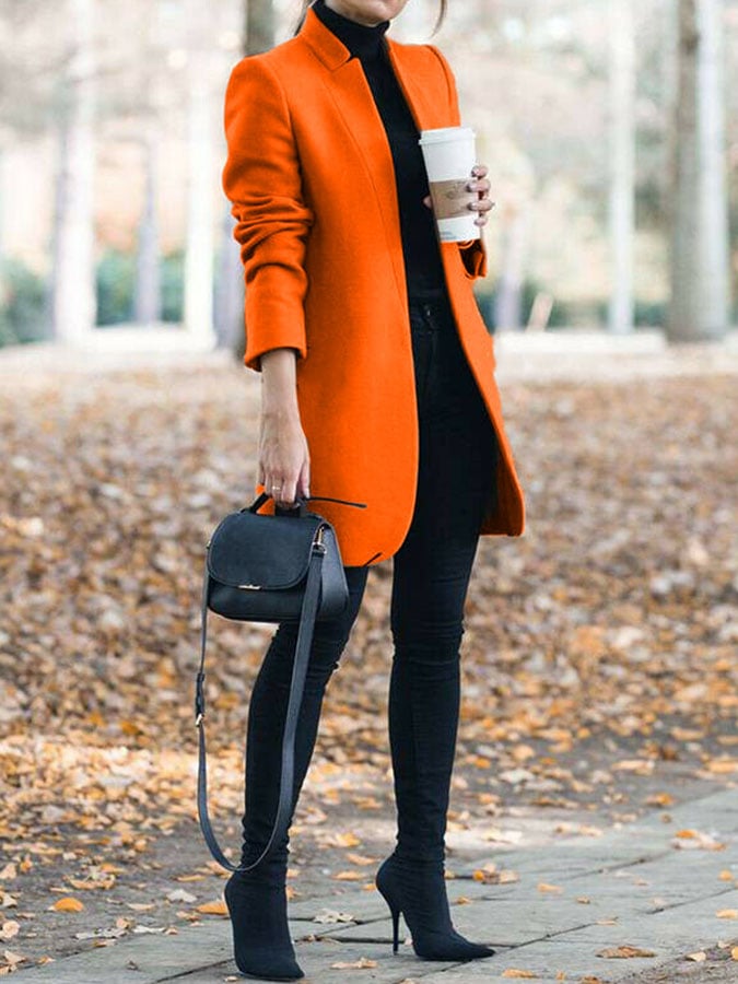 Casual Solid Color Long Sleeve Woolen Coat