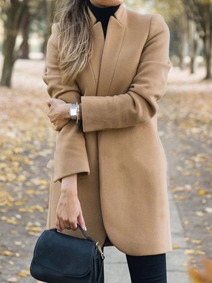Casual Solid Color Long Sleeve Woolen Coat