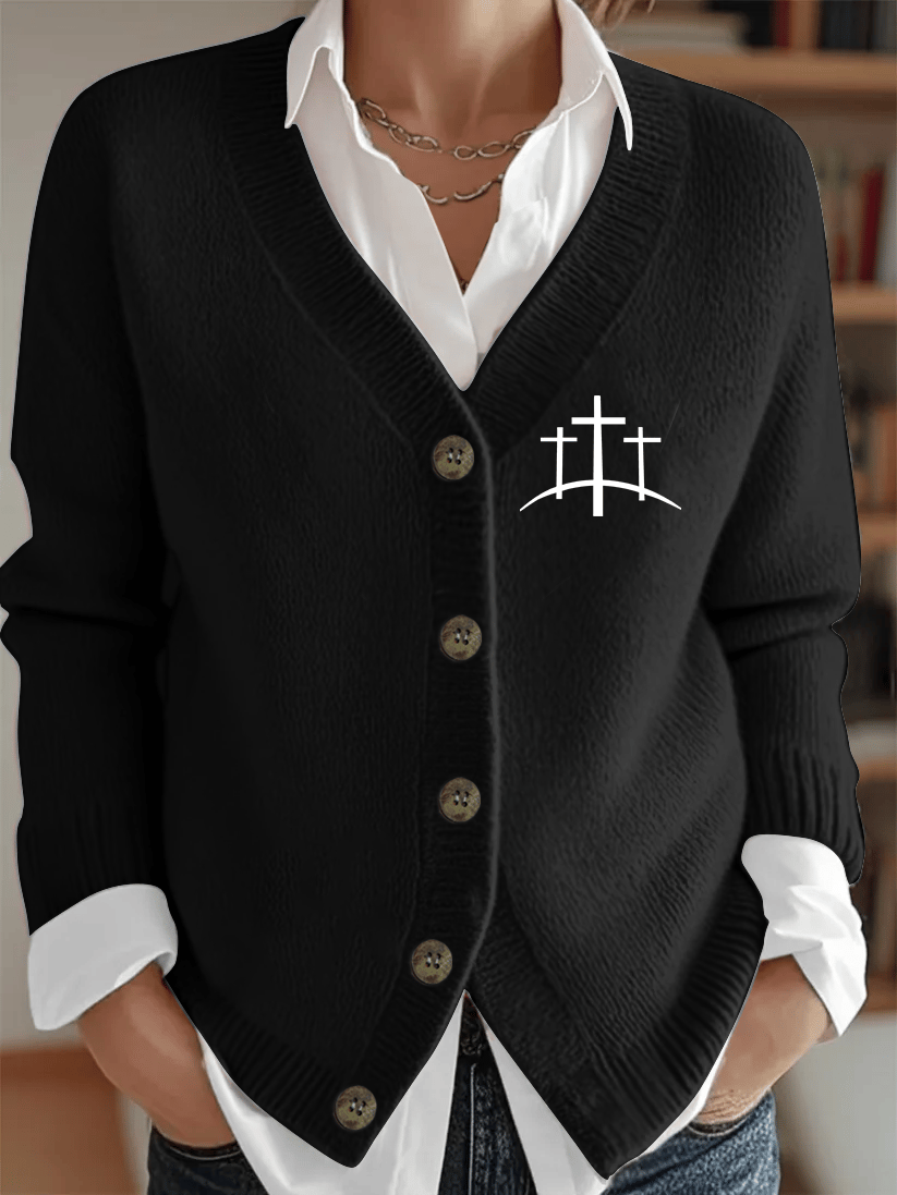 Women's Faith Heat Transfer Sweater Cardigan